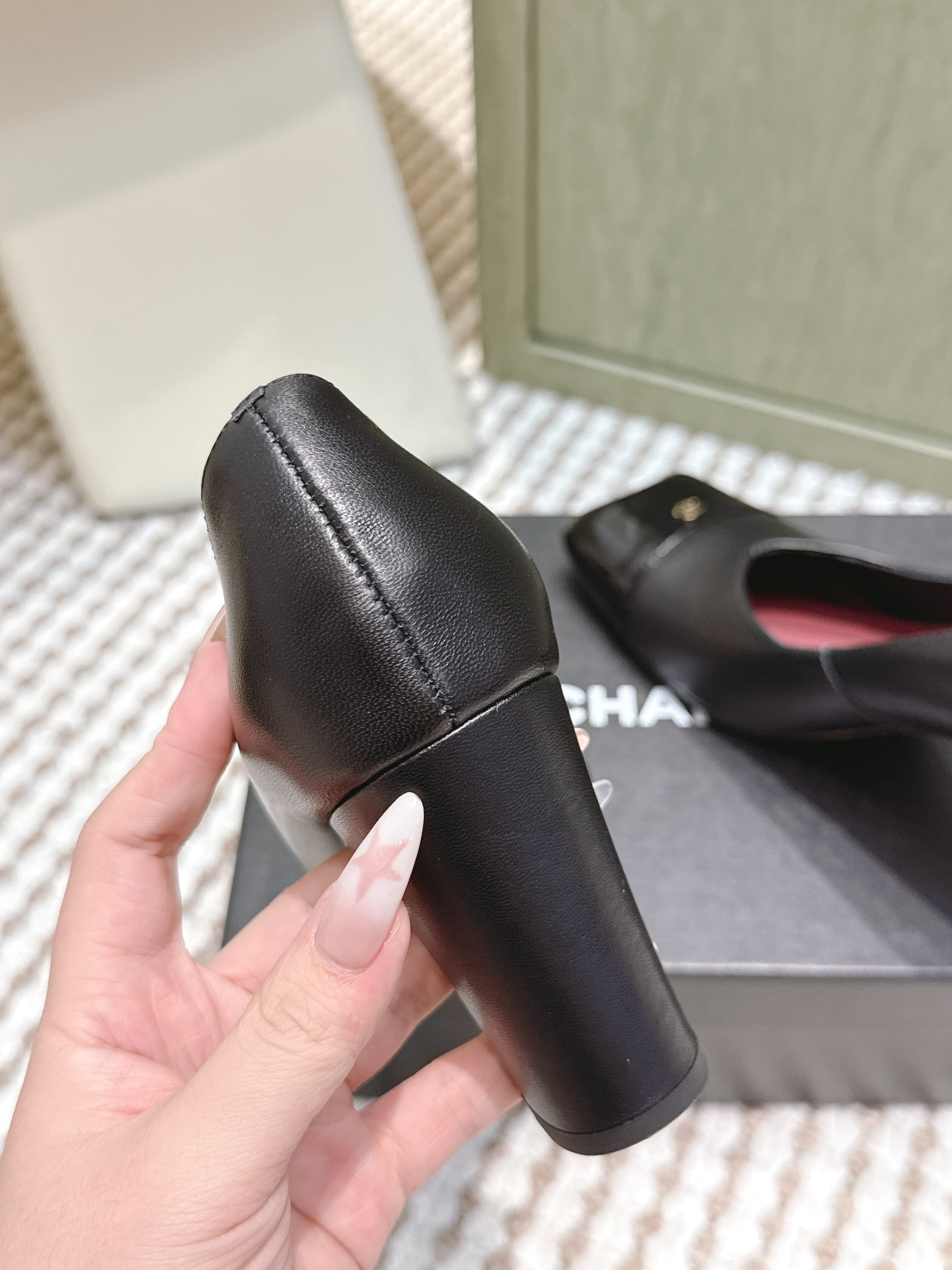 CHANEL 25S SQUARE-TOE HIGH HEELS 90MM IN BLACK CALFSKIN
