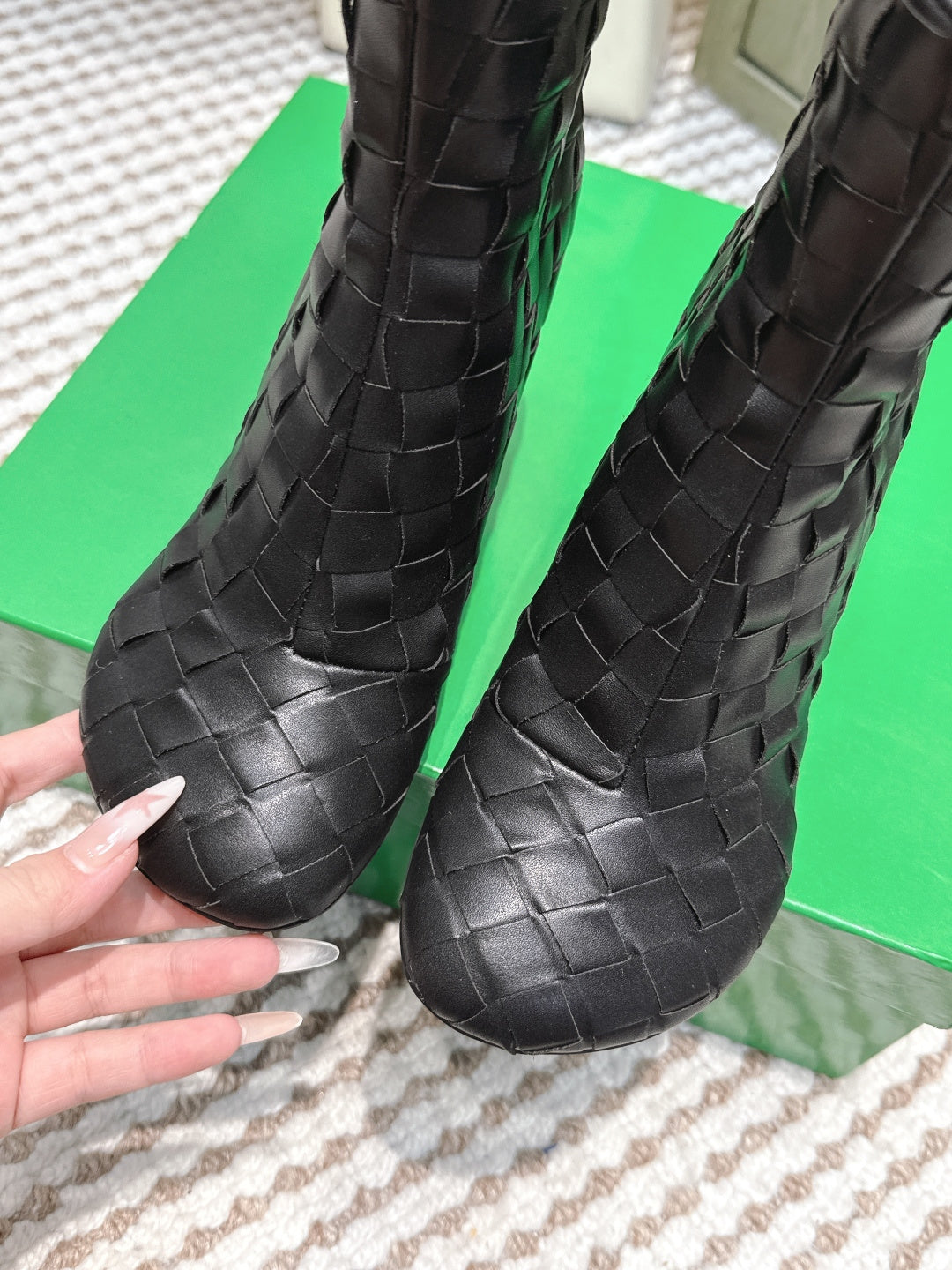 BOTTEGA VENETA 26S INTRECCIATO BOOTS 70 MM IN BLACK LAMBSKIN