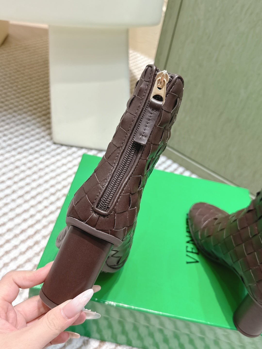 BOTTEGA VENETA 26S INTRECCIATO BOOTS 70 MM IN BROWN LAMBSKIN