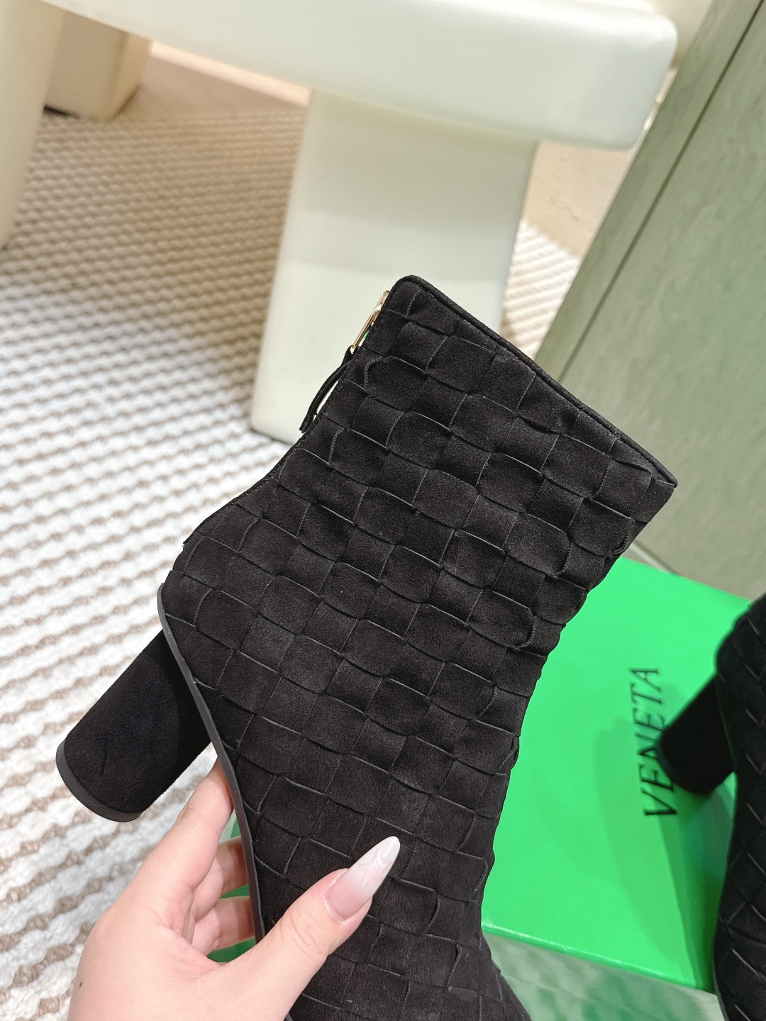 BOTTEGA VENETA 26S INTRECCIATO BOOTS 70 MM IN BLACK SUEDE