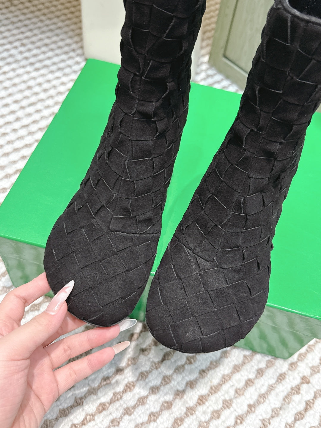 BOTTEGA VENETA 26S INTRECCIATO BOOTS 70 MM IN BLACK SUEDE