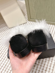 CHANEL 25S LOAFERS MOCCASIN IN BLACK SUEDE WITH WHITE MINK FUR LINING