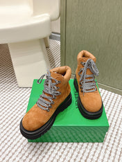 BOTTEGA VENETA 26S LUG ANKLE BOOTS IN BROWN SUEDE