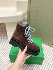 BOTTEGA VENETA 26S LUG ANKLE BOOTS IN DARK BROWN SUEDE