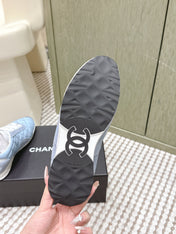 CHANEL 25S SNEAKERS IN LIGHT BLUE CALFSKIN AND SUEDE
