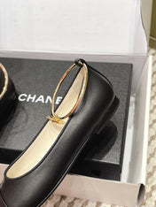 CHANEL 25S BALLERINA SHOES IN BLACK CALFSKIN GOLD HARDWARE