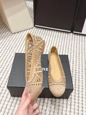 CHANEL 26S BALLET FLATS IN BEIGE MESH AND FABRIC