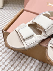 MIUMIU 26S VELCRO SANDALS IN CREAM WHITE CALFSKIN AND NYLON SILVER HARDWARE