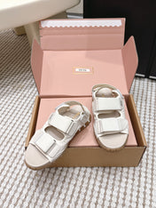 MIUMIU 26S VELCRO SANDALS IN CREAM WHITE CALFSKIN AND NYLON SILVER HARDWARE