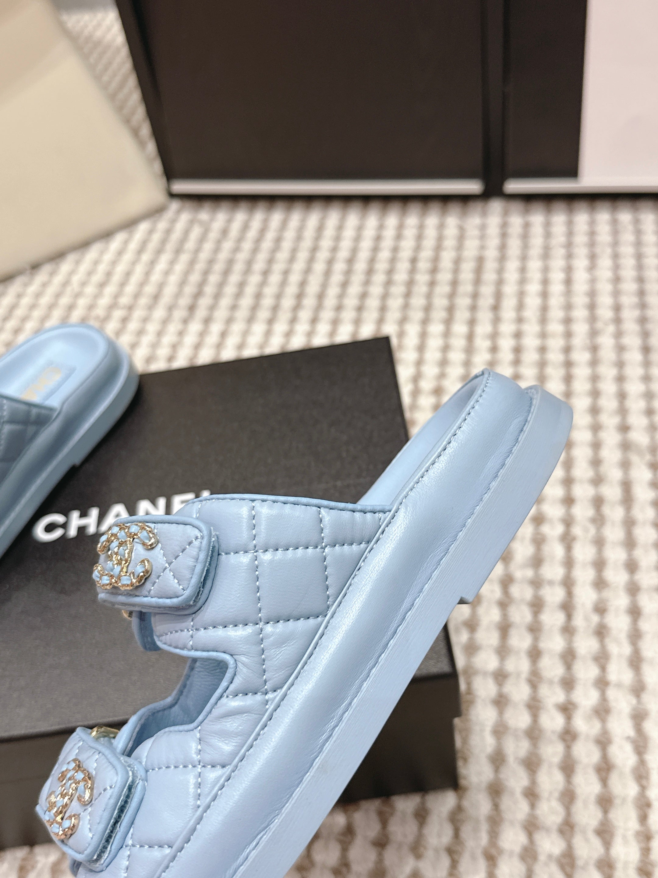 CHANEL 26S SANDALS IN LIGHT BLUE CALFSKIN