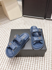 CHANEL 26S SANDALS IN SLATE BLUE CALFSKIN