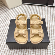 CHANEL 26S QUILTED DAD SANDALS IN LIGHT SAND BEIGE CALFSKIN