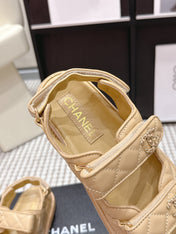 CHANEL 26S QUILTED DAD SANDALS IN LIGHT SAND BEIGE CALFSKIN