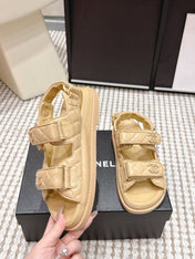 CHANEL 26S QUILTED DAD SANDALS IN LIGHT SAND BEIGE CALFSKIN