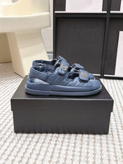 CHANEL 26S QUILTED DAD SANDALS IN SLATE BLUE CALFSKIN