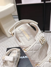CHANEL 26S QUILTED DAD SANDALS IN CREAM WHITE CALFSKIN