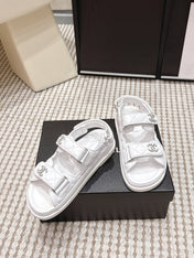 CHANEL 26S QUILTED DAD SANDALS IN WHITE CALFSKIN
