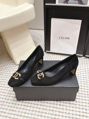 CHANEL 26S HIGH HEELS 75 MM IN BLACK SUEDE WITH GOLD-TONE CC LOGO