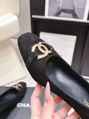 CHANEL 26S HIGH HEELS 75 MM IN BLACK SUEDE WITH GOLD-TONE CC LOGO
