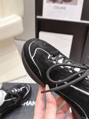 CHANEL 26S PLATFORM SNEAKERS 30 MM IN BLACK SUEDE WITH WHITE FABRIC