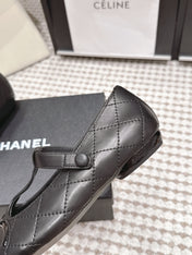 CHANEL 26S MARY JANE FLATS IN BLACK LAMBSKIN WITH  CC LOGO