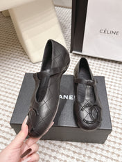 CHANEL 26S MARY JANE FLATS IN BLACK LAMBSKIN WITH  CC LOGO