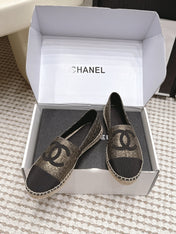 CHANEL 26S SLIP ONS IN GOLD BRONZE MIX BLACK FABRIC