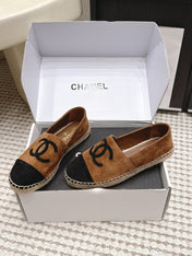 CHANEL 26S ESPADRILLE SLIP-ONS IN BROWN MIX BLACK SUEDE