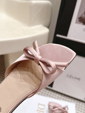 DIOR 26S FLAT SANDAL IN PINK SATIN WITH BOW