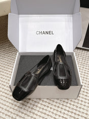 CHANEL 26S ROUND TOE MARY JANE FLATS IN BLACK CUTOUT CALFSKIN