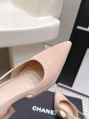 CHANEL 26S HIGH HEEL SLINGBACKS 80 MM IN BEIGE PATENT