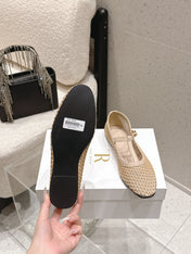 THE ROW 26S MARY JANE FLATS IN BEIGE CALFSKIN AND MESH