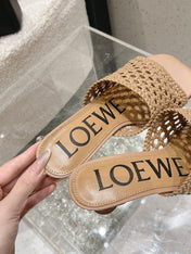 LOEWE 26S WOVEN HEEL SANDALS 50 MM IN DARK BEIGE LAMBSKIN