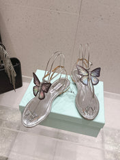 AQUAZZURA 26S BUTTERFLY THONG SANDALS IN SILVER LAMBSKIN