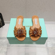 AQUAZZURA 26S SANDALS IN BROWN WOVEN RAFFIA