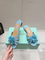 AQUAZZURA 26S SANDALS IN LIGHT BLUE WOVEN RAFFIA