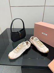 MIUMIU 25S SNEAKERS IN POWDER PINK PLUME SATIN