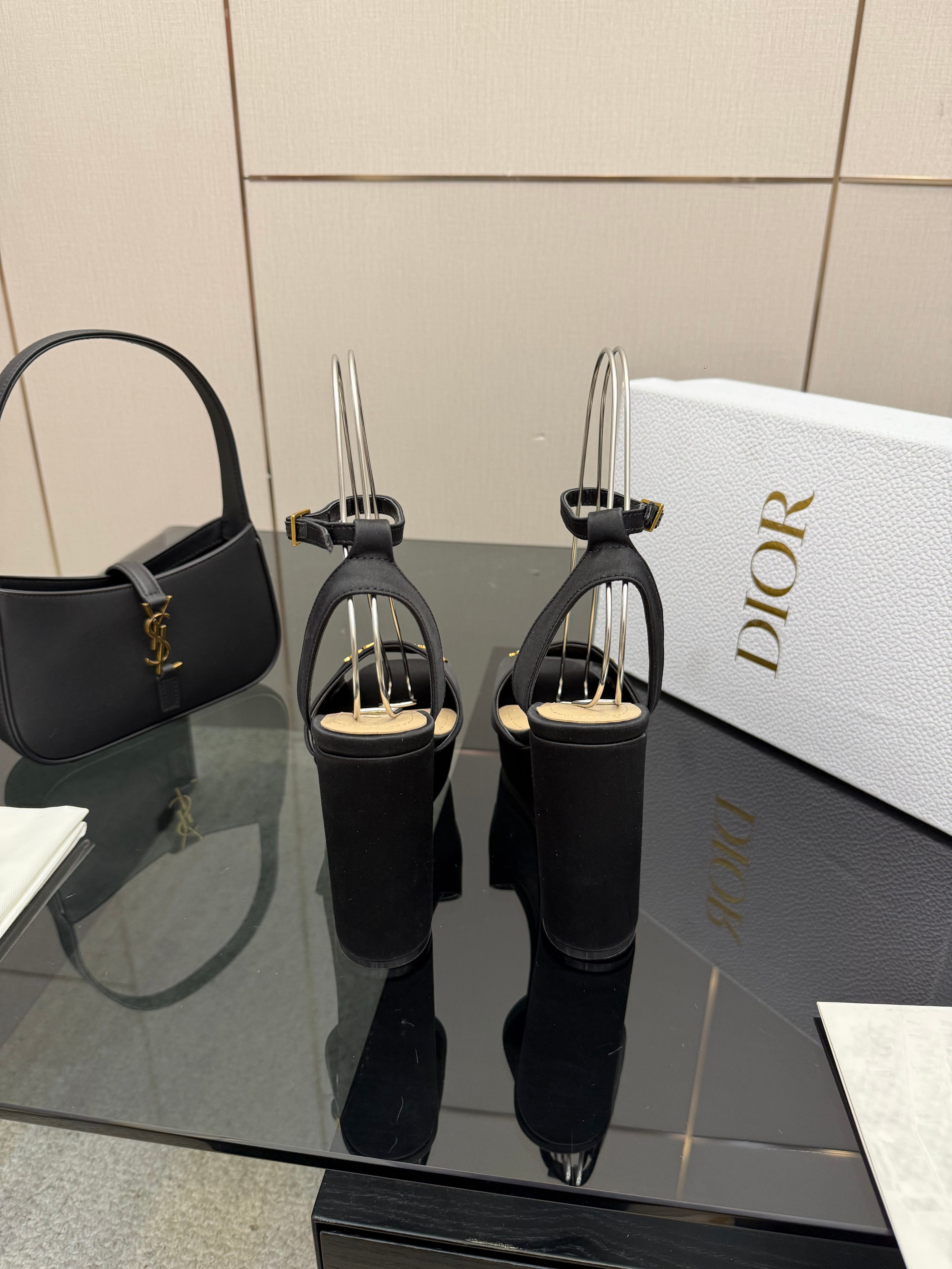 DIOR 26S HIGH HEEL SANDALS 120 MM IN BLACK SATIN