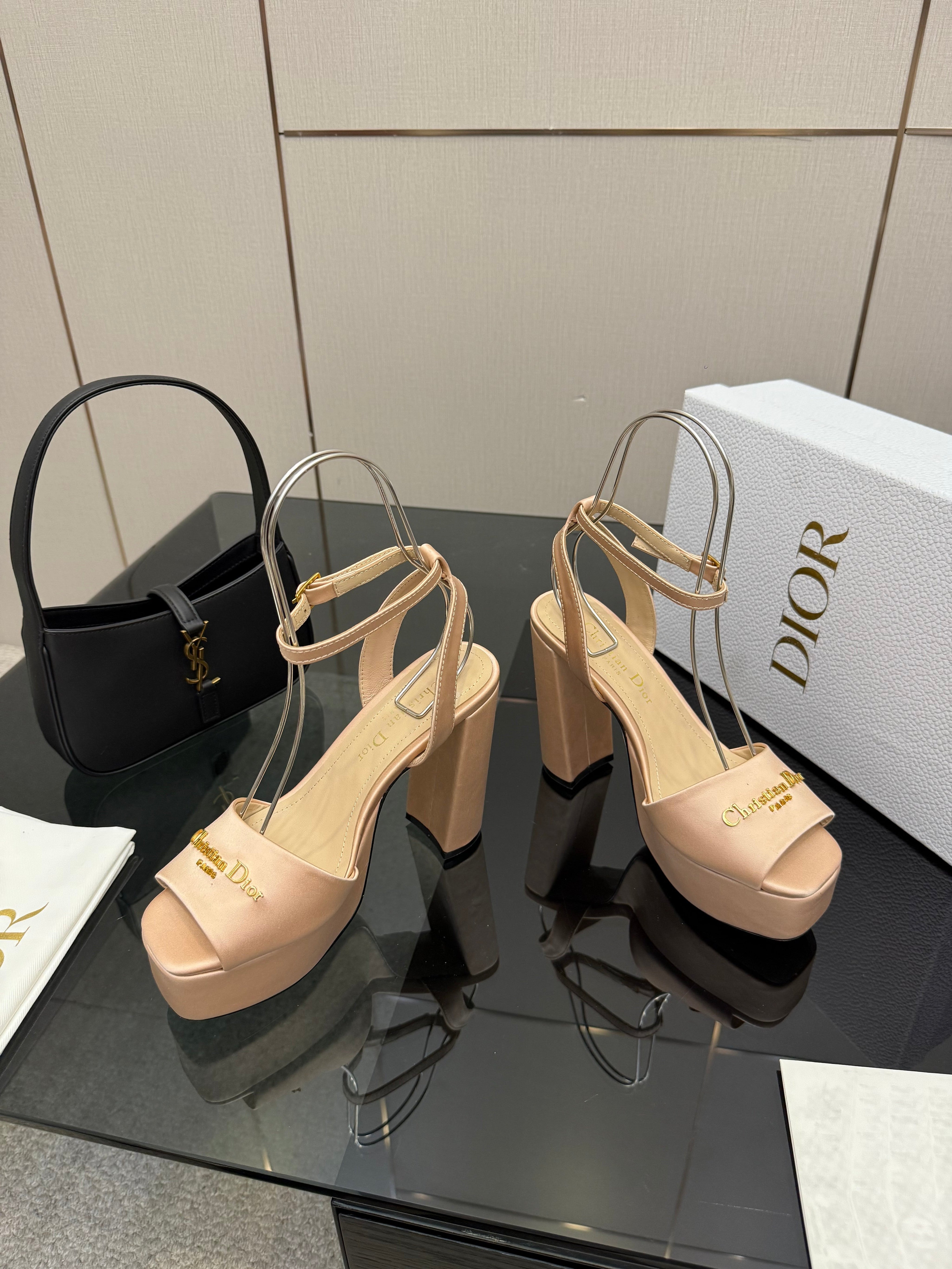 DIOR 26S HIGH HEEL SANDALS 120 MM IN NUDE BEIGE SATIN