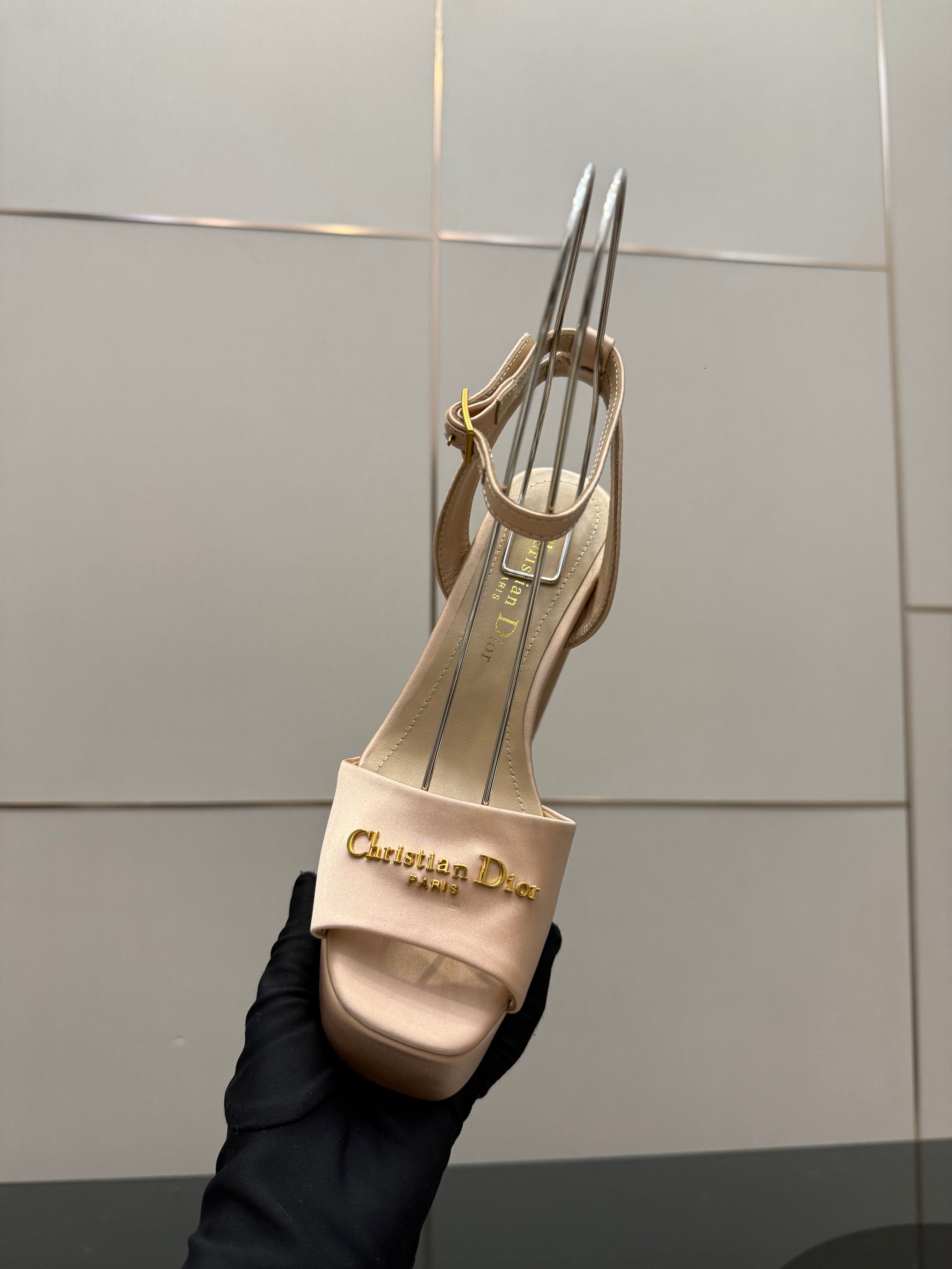 DIOR 26S HIGH HEEL SANDALS 120 MM IN NUDE BEIGE SATIN