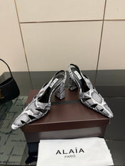 ALAIA 26S HEELED SLINGBACKS IN PYTHON-EMBOSSED LEATHER