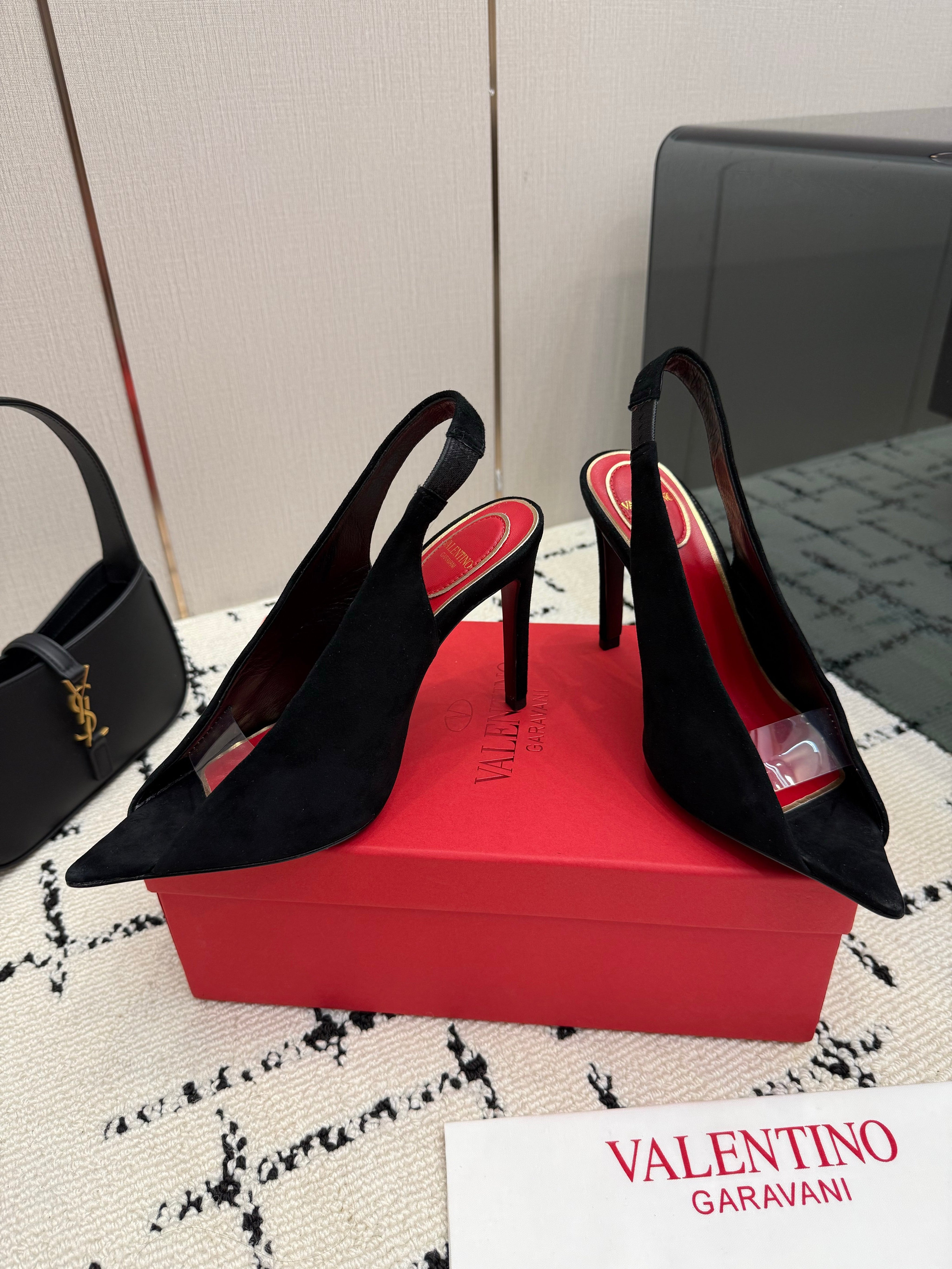 VALENTINO 26S POINTED-TOE SLINGBACKS IN BLACK SUEDE