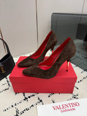 VALENTINO 26S HIGH HEELS 100 MM IN DARK BROWN SUEDE