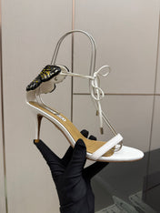 AQUAZZURA 26S HEEL SANDALS 80 MM IN WHITE CALFSKIN