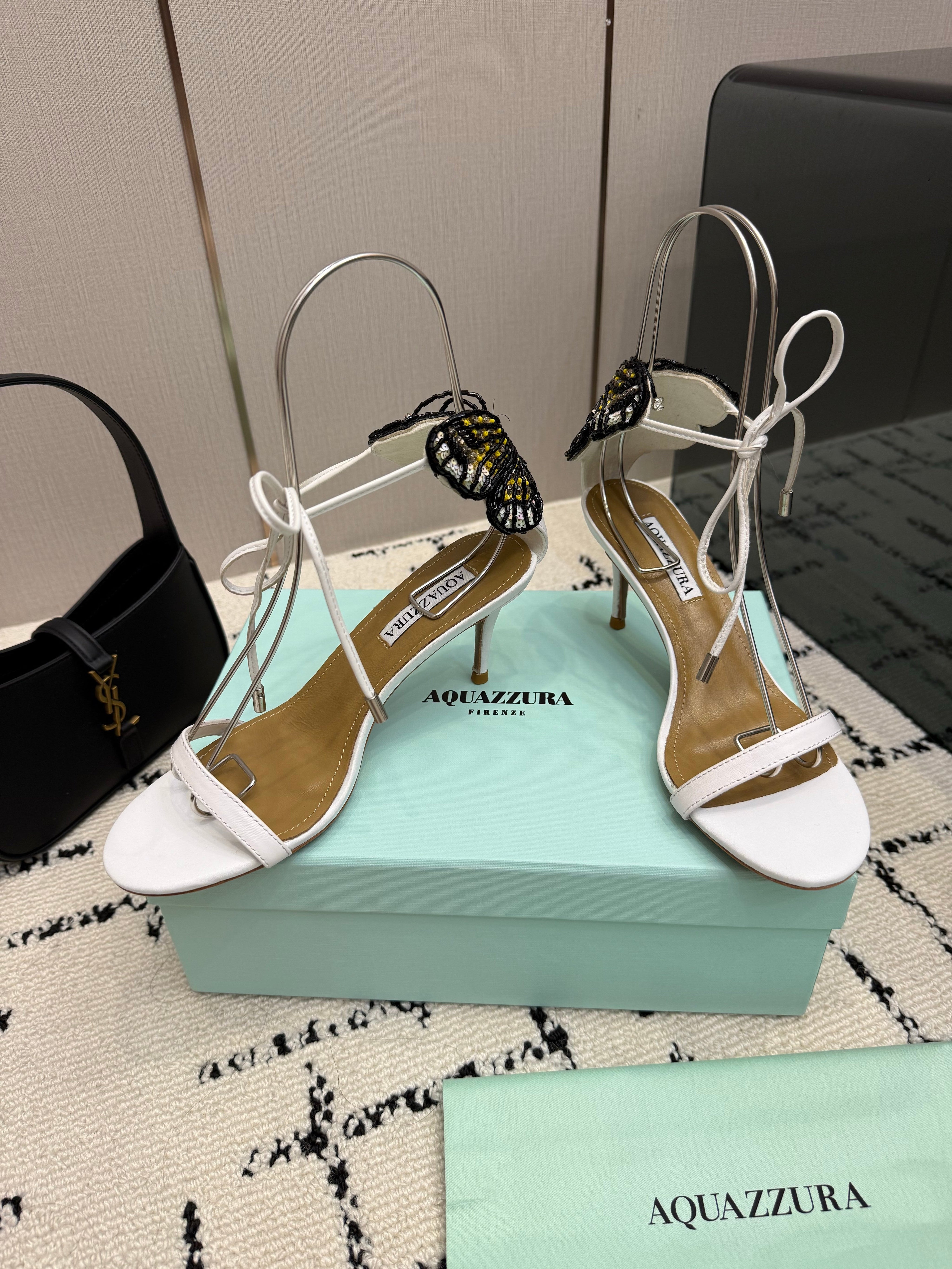 AQUAZZURA 26S HEEL SANDALS 80 MM IN WHITE CALFSKIN