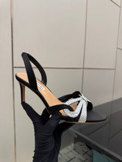 AQUAZZURA 26S HEEL SANDALS 80 MM IN BLACK SATIN CRYSTAL STONES