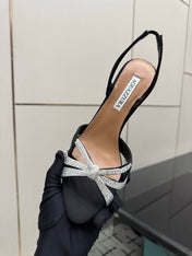 AQUAZZURA 26S HEEL SANDALS 80 MM IN BLACK SATIN CRYSTAL STONES