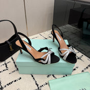 AQUAZZURA 26S HEEL SANDALS 80 MM IN BLACK SATIN CRYSTAL STONES