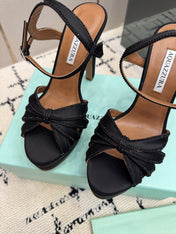 AQUAZZURA 26S HEEL SANDALS 135 MM IN BLACK SATIN RHINESTONE
