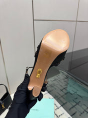 AQUAZZURA 26S HEEL SANDALS 135 MM IN BLACK SATIN RHINESTONE